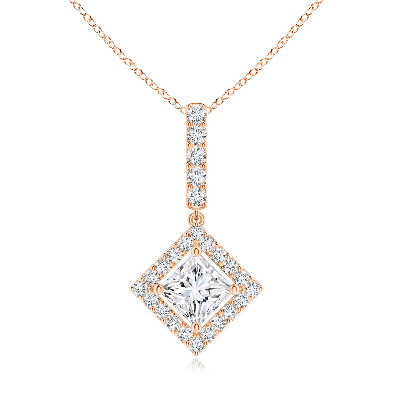 Floating Halo Princess-Cut Diamond Pendant