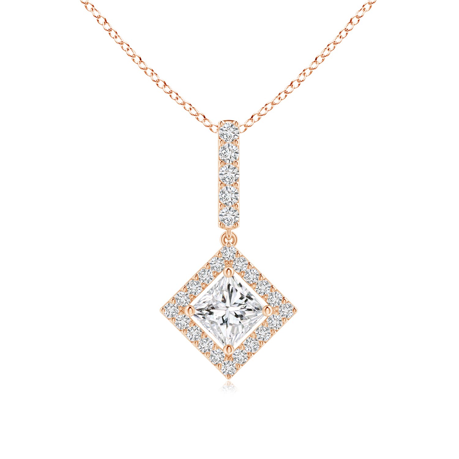 Floating Halo Princess-Cut Diamond Pendant