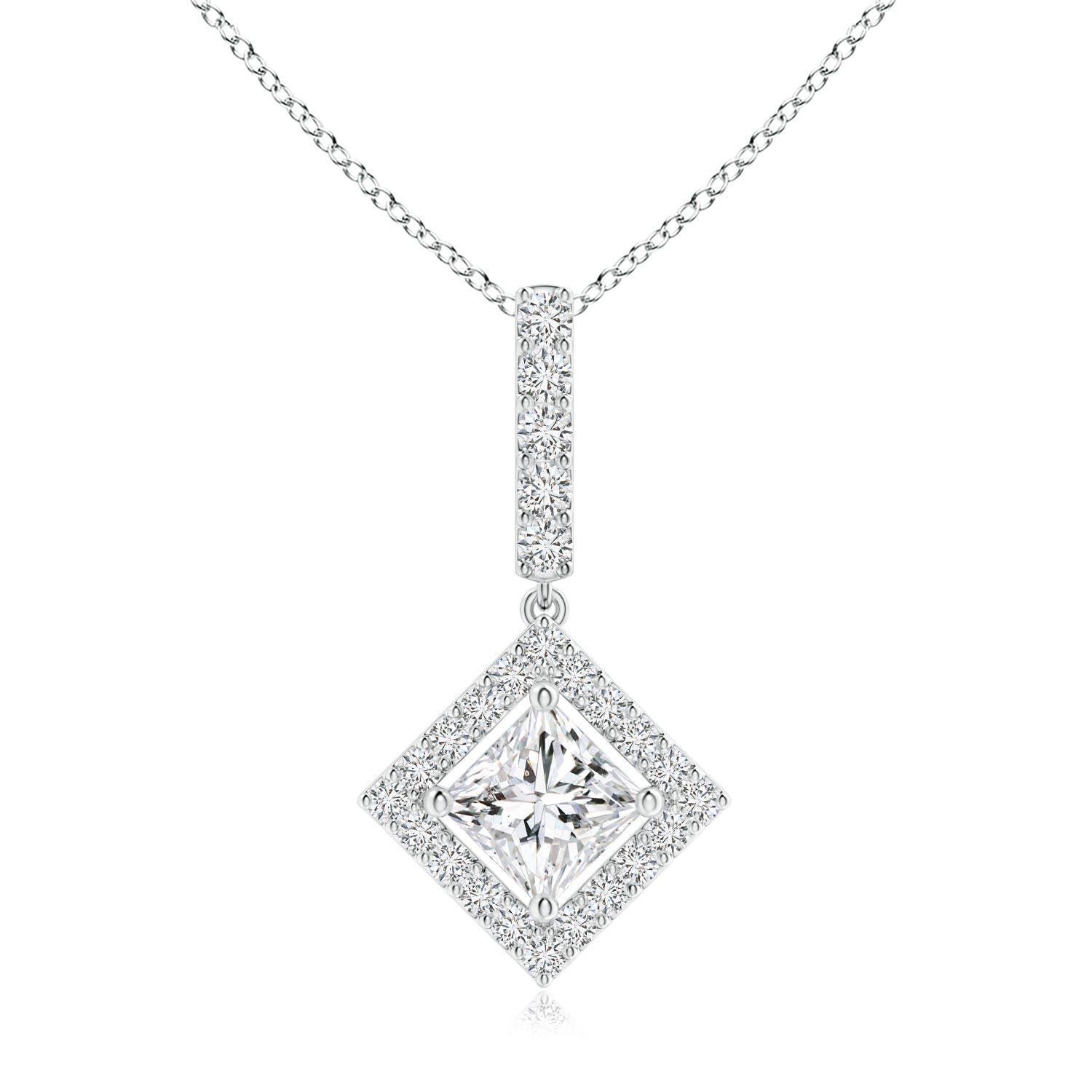 Floating Halo Princess-Cut Diamond Pendant