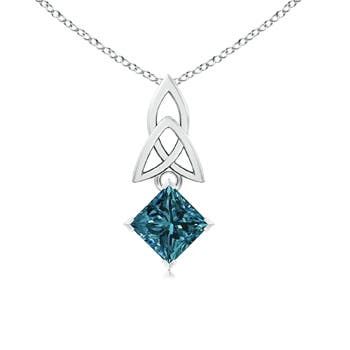 Princess-Cut Enhanced Blue Diamond Celtic Knot Pendant
