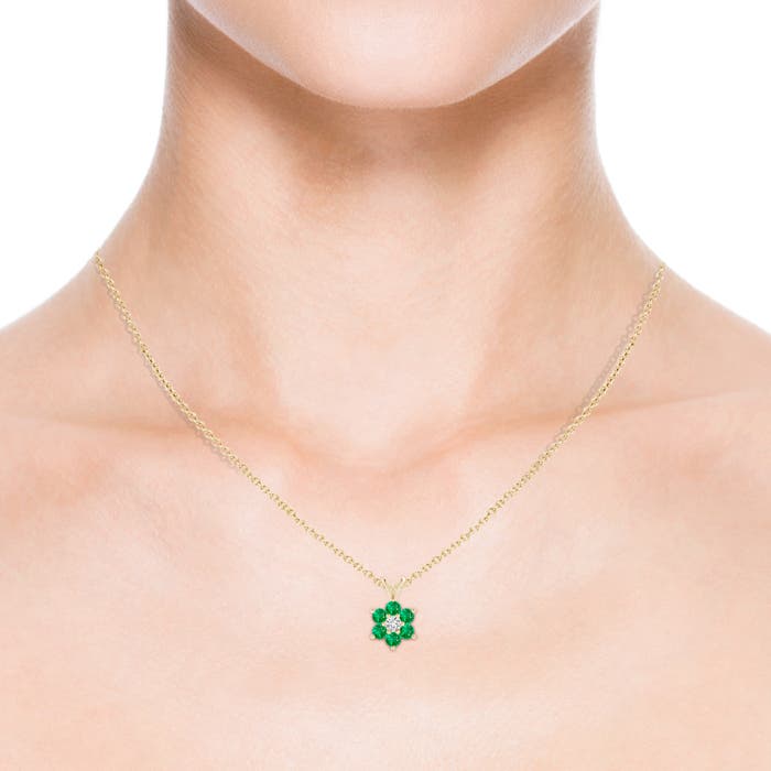 ANGARA Classic Six Petal Emerald Flower Pendant with Diamond in 14K Solid Gold