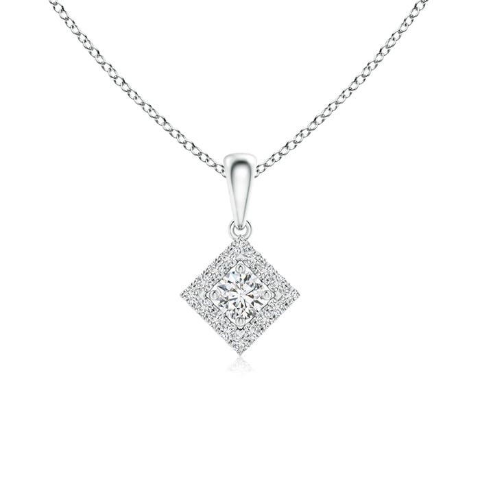 Square Shaped Dangling Diamond Pendant With Halo Angara - Square Halo Pendant Necklace Square Shaped Dangling Diamond Pendant With Halo Angara - Square Halo Pendant Necklace