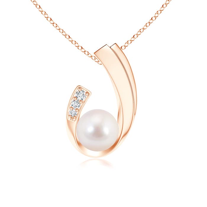 Akoya Cultured Pearl J-Shaped Pendant with Diamond