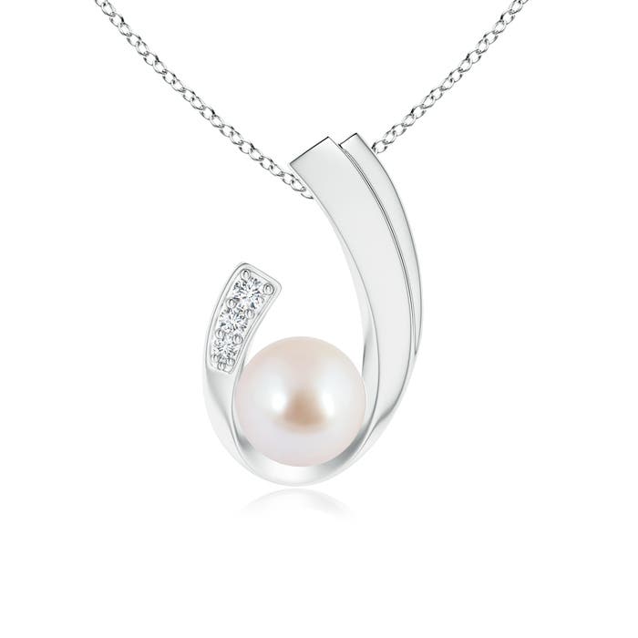 Akoya Cultured Pearl J-Shaped Pendant with Diamond