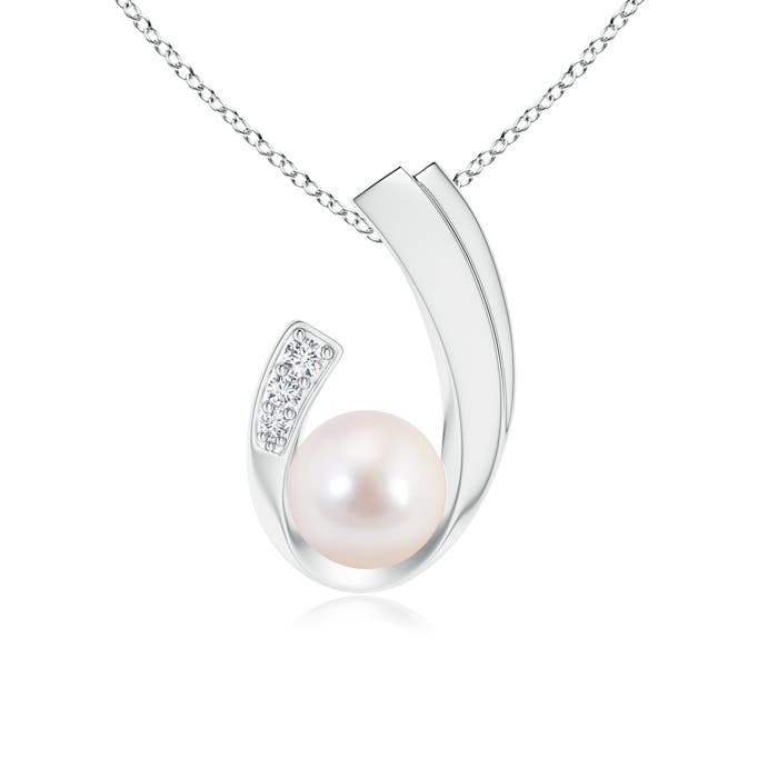 Akoya Cultured Pearl J-Shaped Pendant with Diamond