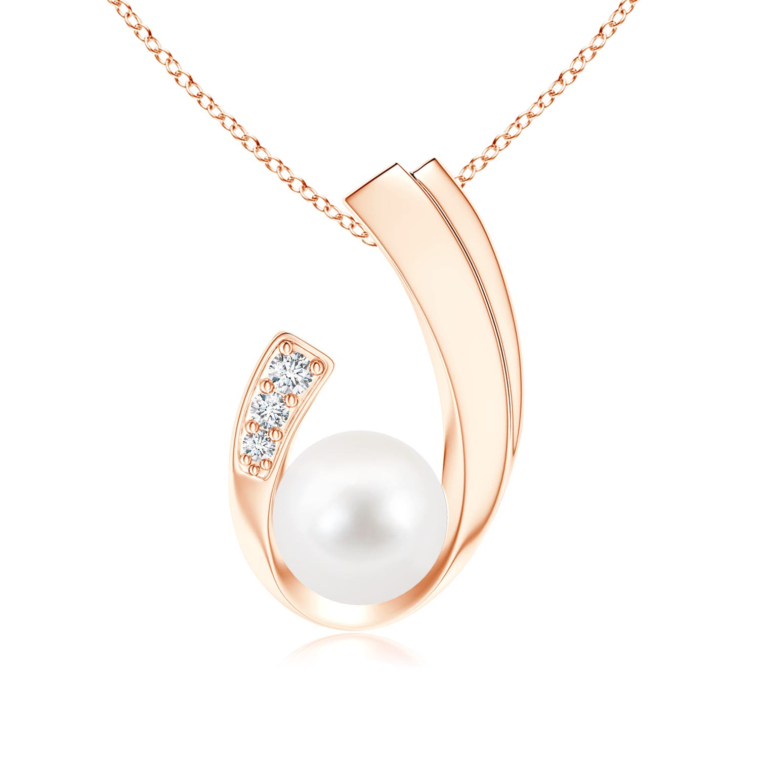 Freshwater Cultured Pearl J-Shaped Pendant with Diamond