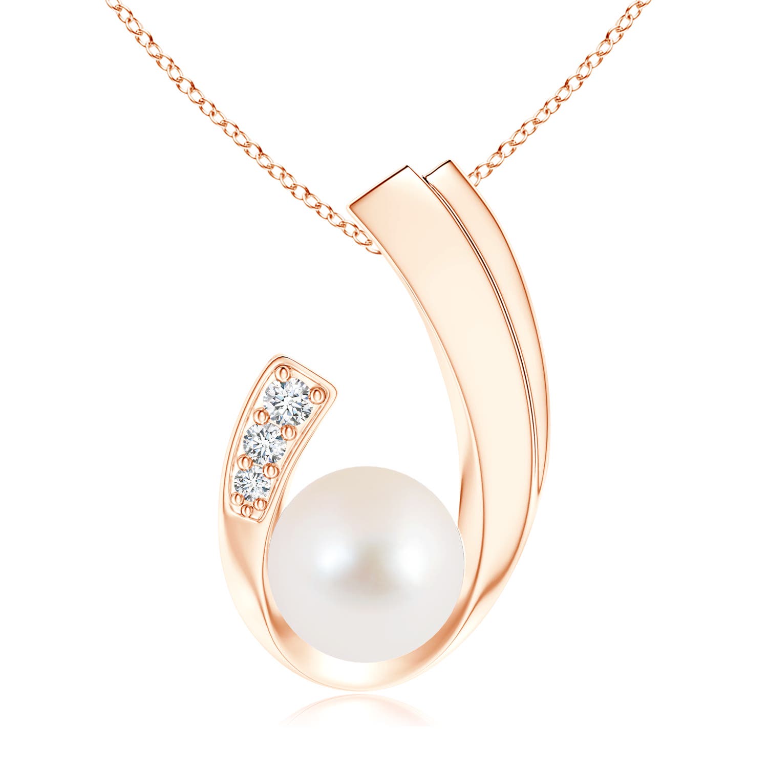 Freshwater Cultured Pearl J-Shaped Pendant with Diamond