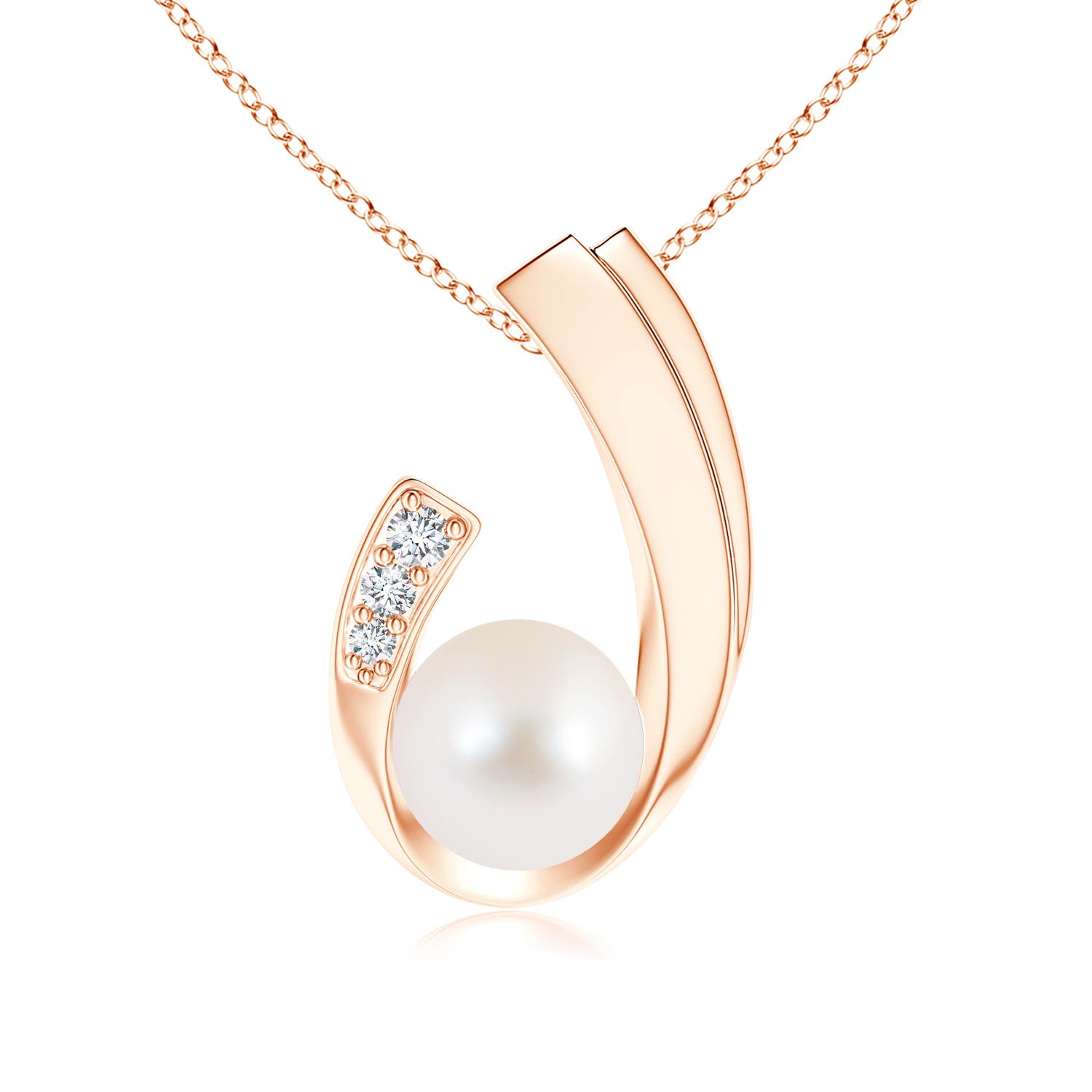Freshwater Cultured Pearl J-Shaped Pendant with Diamond