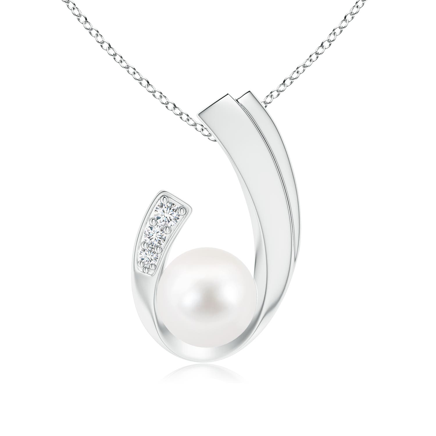 Freshwater Cultured Pearl J-Shaped Pendant with Diamond