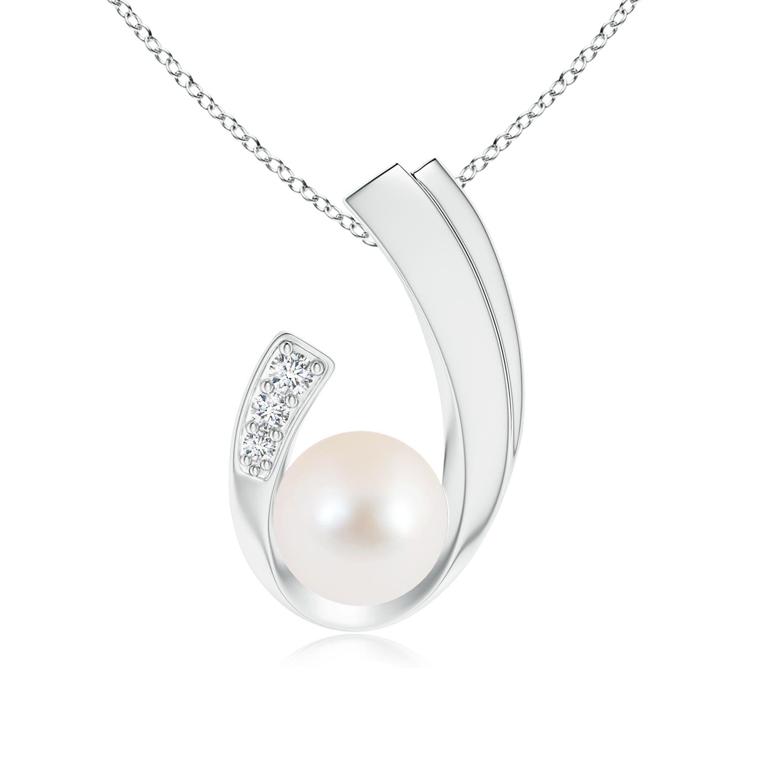 Freshwater Cultured Pearl J-Shaped Pendant with Diamond