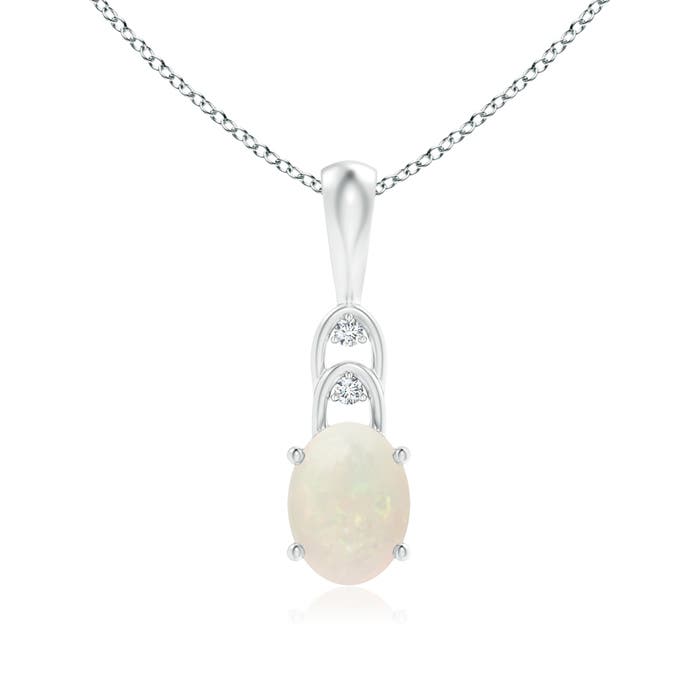 0.82 Ct Natural Opal Oval Shape Pendant Necklace With Diamond in Silver (A)