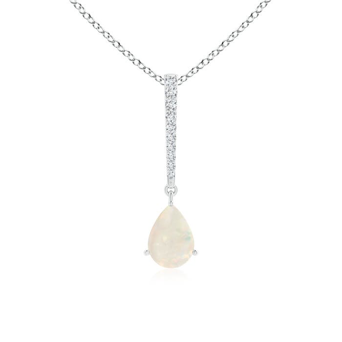 ANGARA 0.49 Ct Natural Opal Pear Shape Pendant Necklace With Diamond in Silver