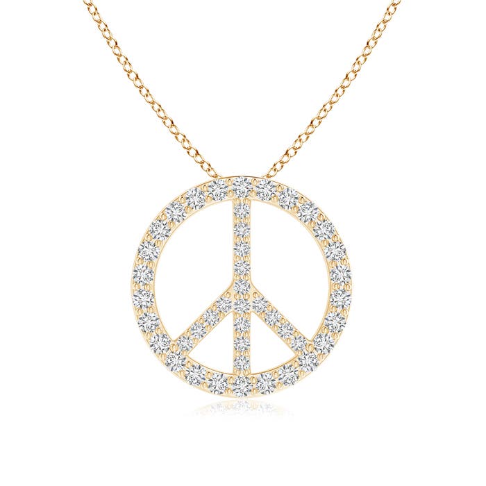 Round Natural Diamond Peace Sign Pendant Necklace Free 18 Chain 14k Round Natural Diamond Peace Sign Pendant Necklace Free