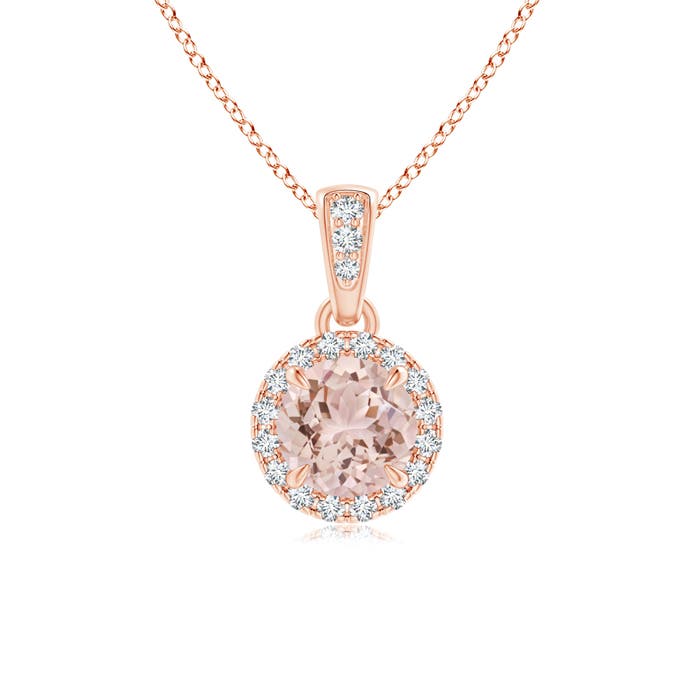 Claw-Set Round Morganite Pendant with Diamond Halo | Angara