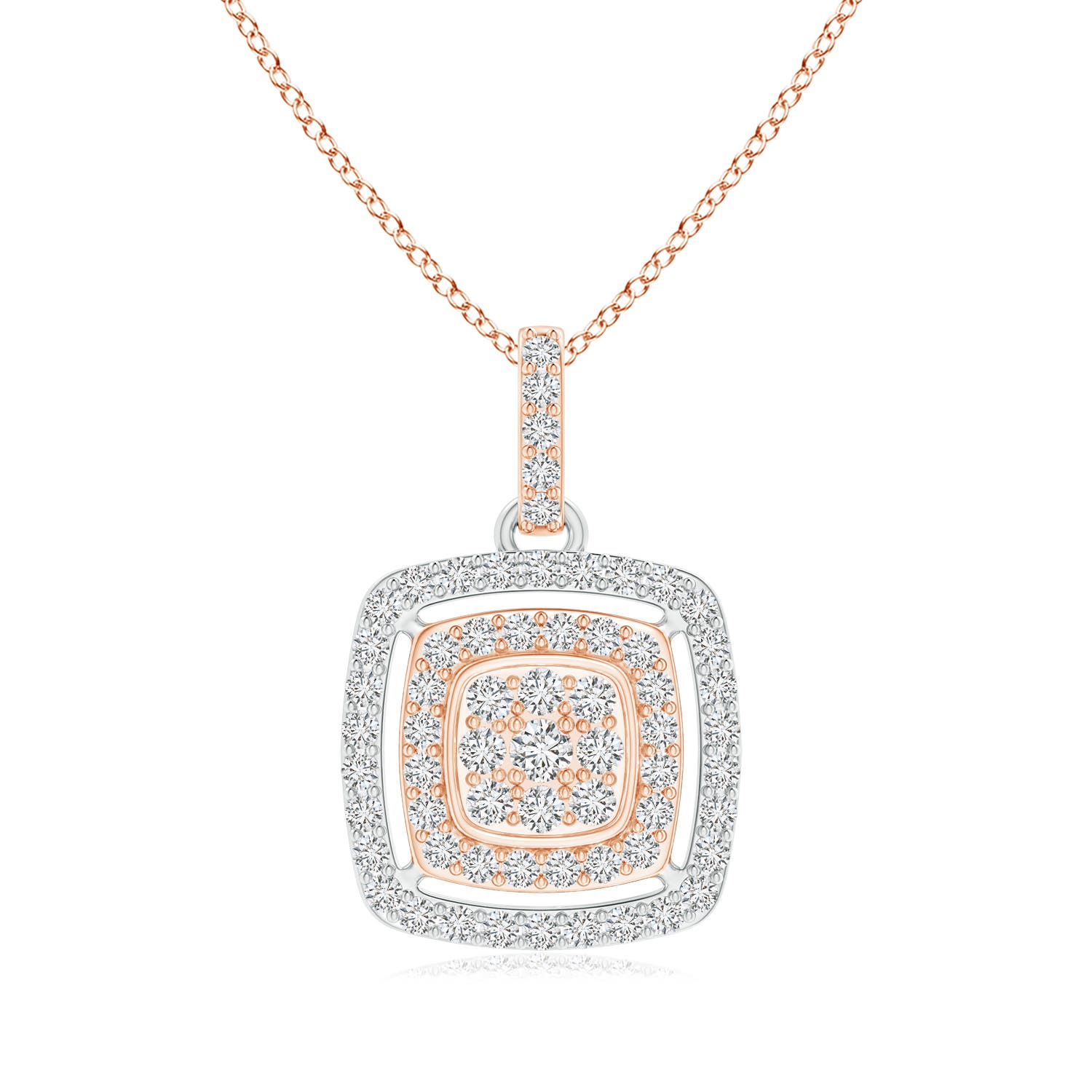 Cluster Diamond Cushion Double Halo Pendant in Two Tone | Angara