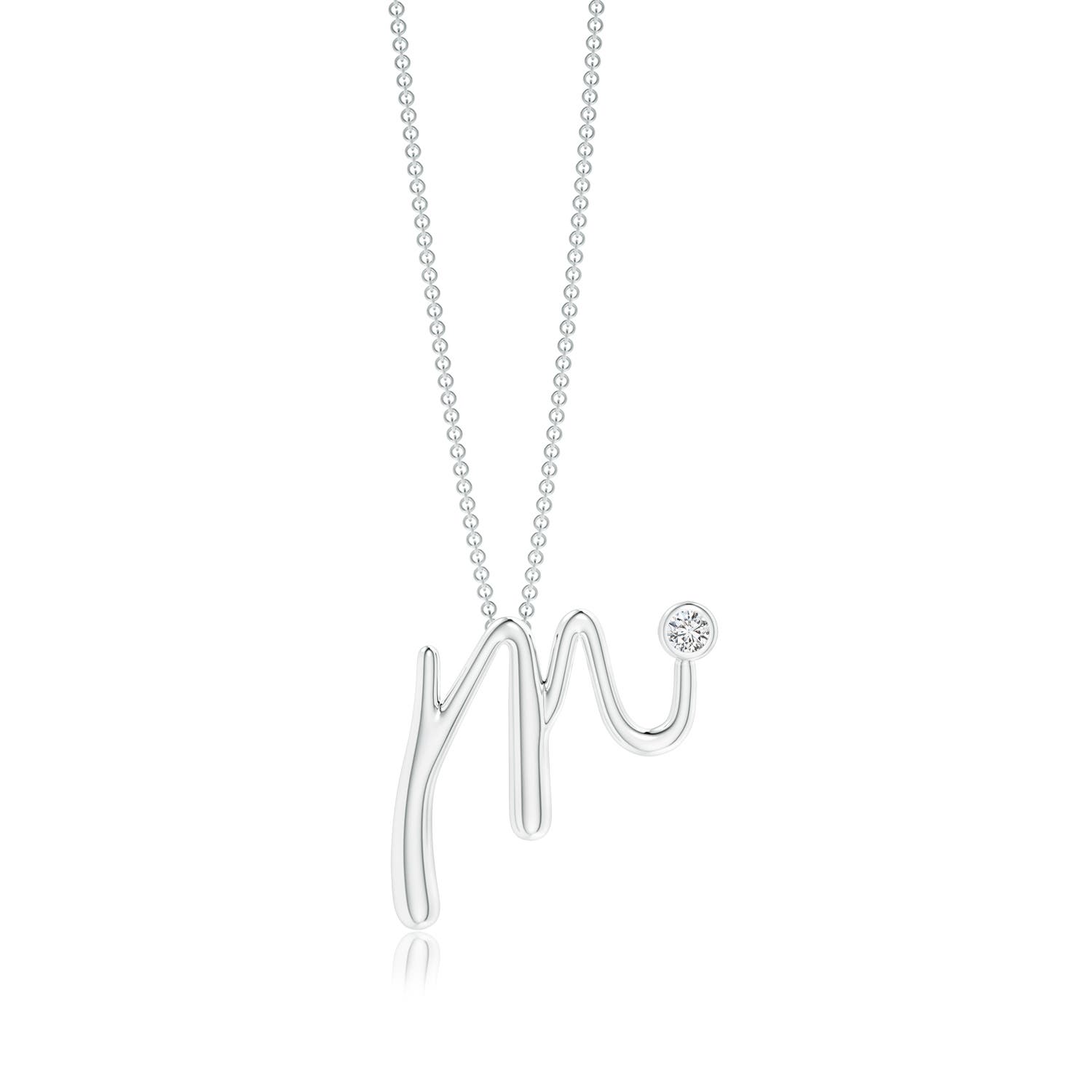 Bezel Set Diamond Lowercase M Initial Pendant
