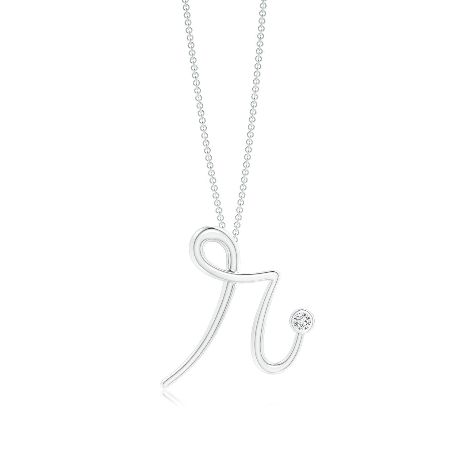 Bezel Set Diamond Lowercase R Initial Pendant