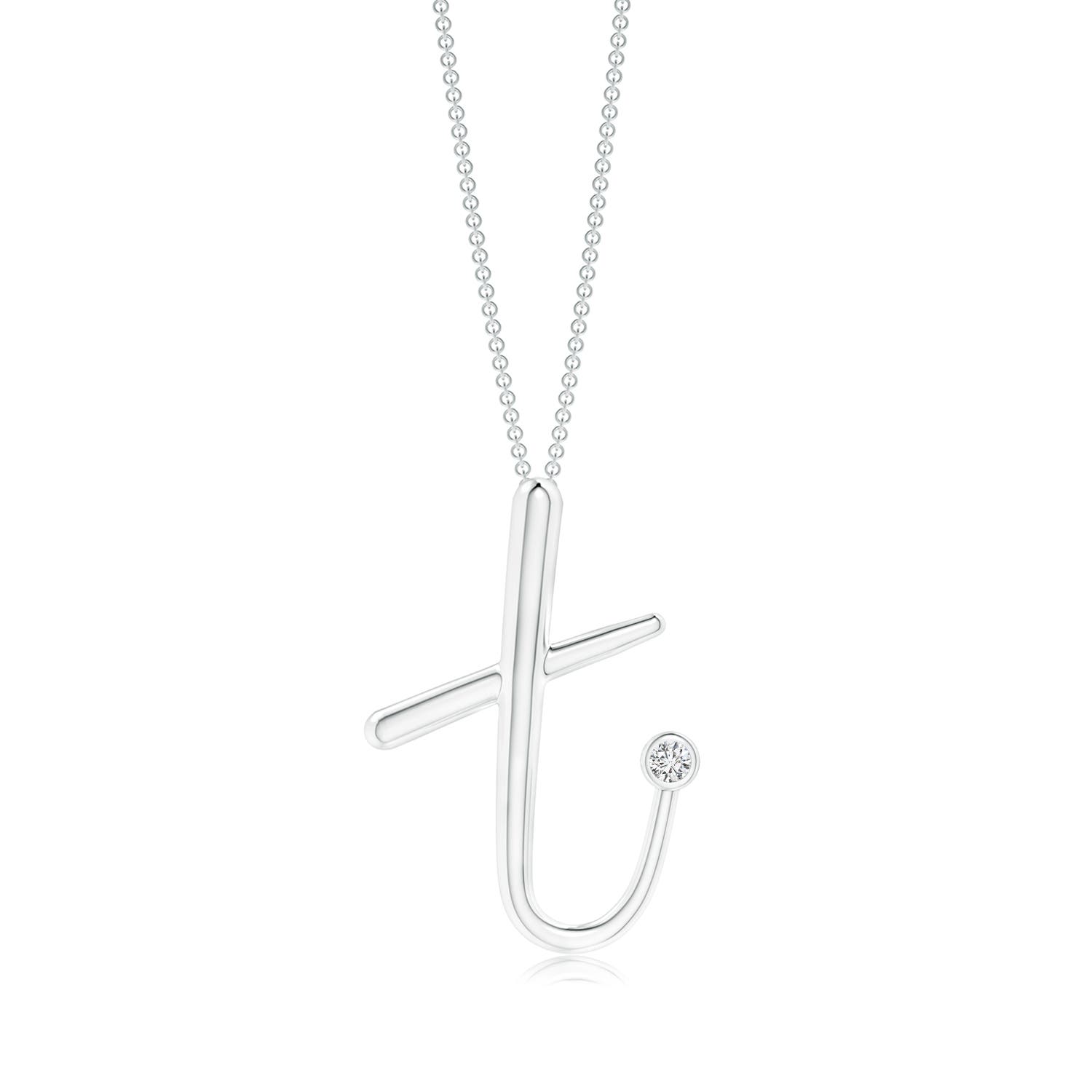 Bezel Set Diamond Lowercase T Initial Pendant