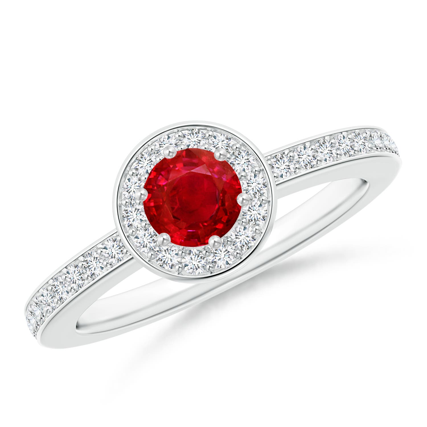 Round Ruby Halo Ring with Diamond Accent Angara