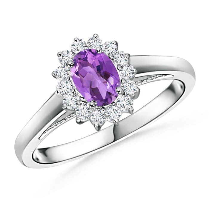 Princess Diana Inspired Amethyst Ring with Diamond Halo