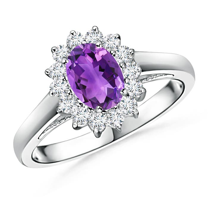Princess Diana Inspired Amethyst Ring with Diamond Halo