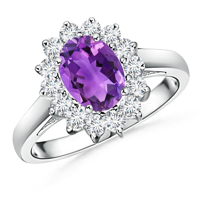 Princess Diana Inspired Amethyst Ring with Diamond Halo