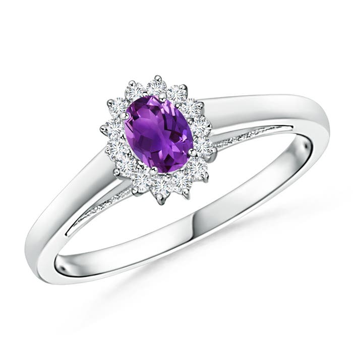 Princess Diana Inspired Amethyst Ring with Diamond Halo