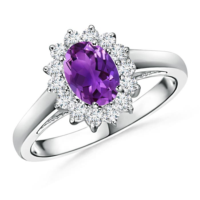 Princess Diana Inspired Amethyst Ring with Diamond Halo