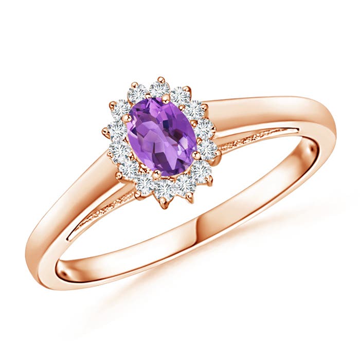 Princess Diana Inspired Amethyst Ring with Diamond Halo
