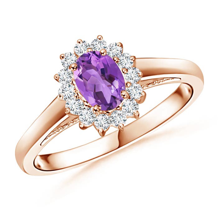 Princess Diana Inspired Amethyst Ring with Diamond Halo