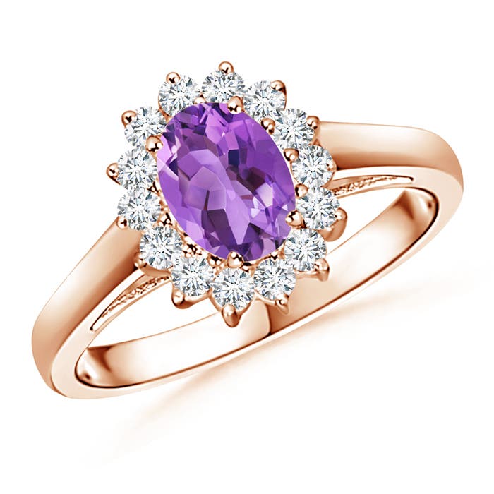 Princess Diana Inspired Amethyst Ring with Diamond Halo