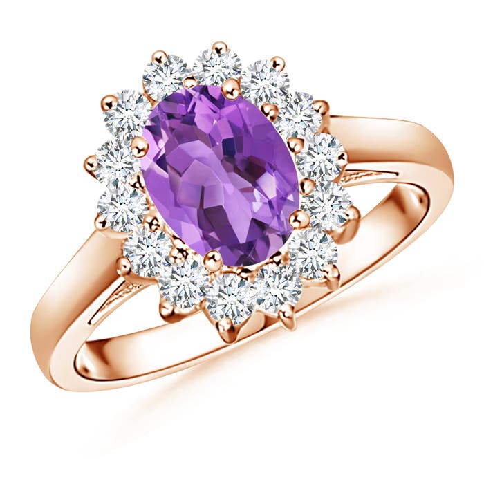 Princess Diana Inspired Amethyst Ring with Diamond Halo