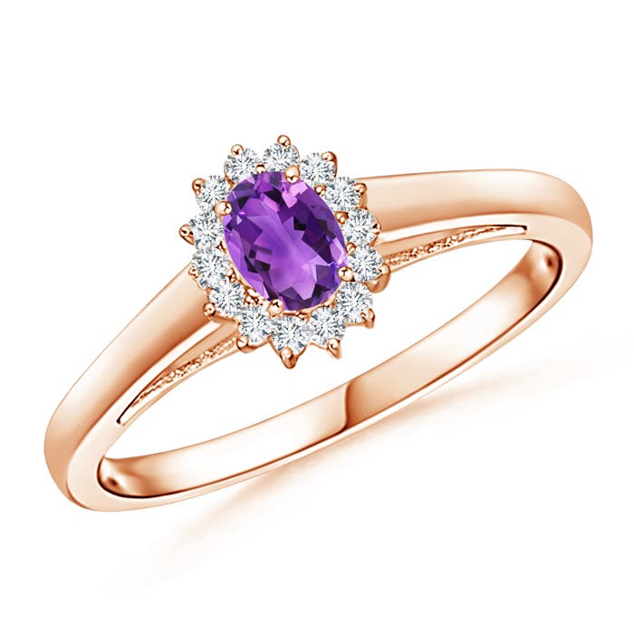 Princess Diana Inspired Amethyst Ring with Diamond Halo