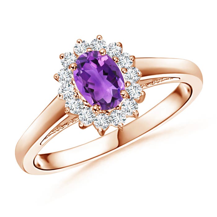 Princess Diana Inspired Amethyst Ring with Diamond Halo