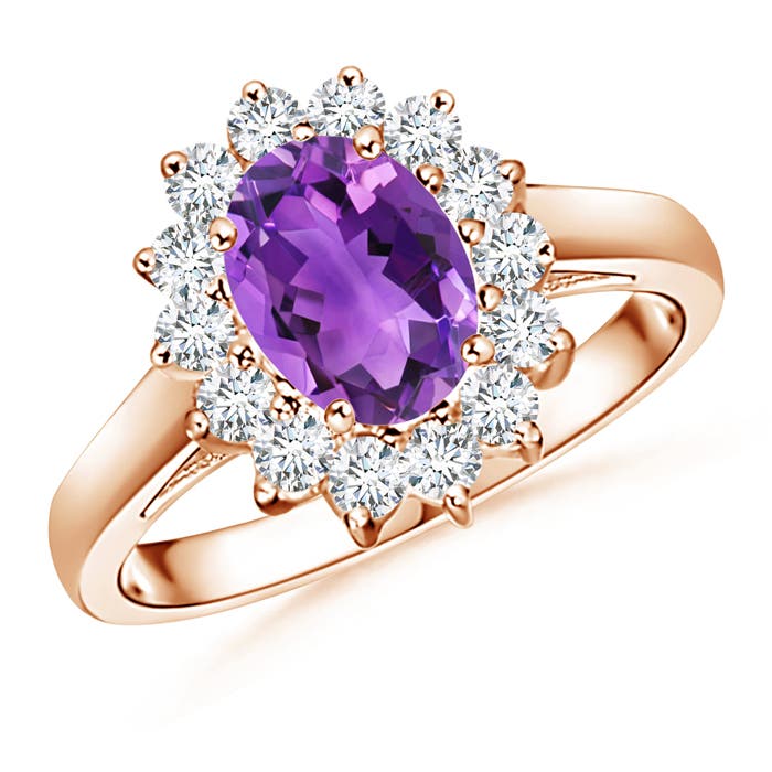 Princess Diana Inspired Amethyst Ring with Diamond Halo