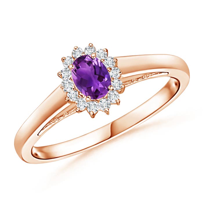 Princess Diana Inspired Amethyst Ring with Diamond Halo