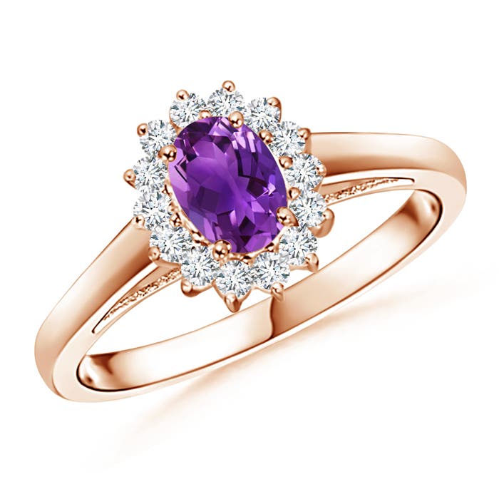 Princess Diana Inspired Amethyst Ring with Diamond Halo