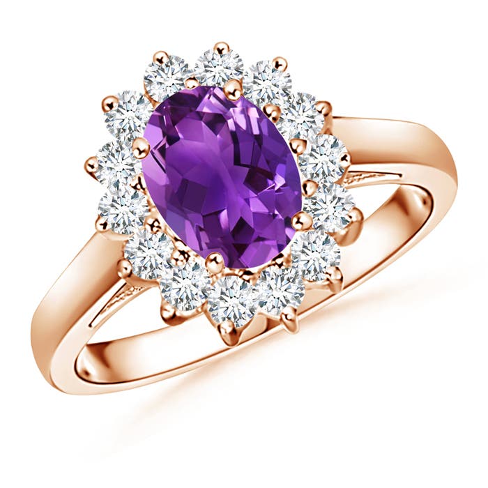 Princess Diana Inspired Amethyst Ring with Diamond Halo