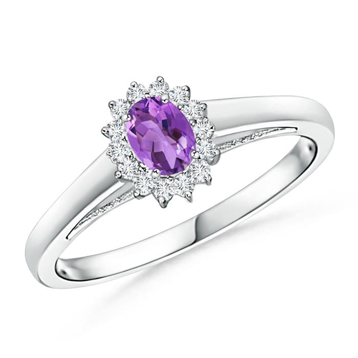 Princess Diana Inspired Amethyst Ring with Diamond Halo