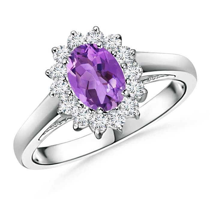 Princess Diana Inspired Amethyst Ring with Diamond Halo