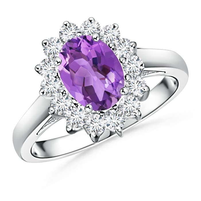 Princess Diana Inspired Amethyst Ring with Diamond Halo