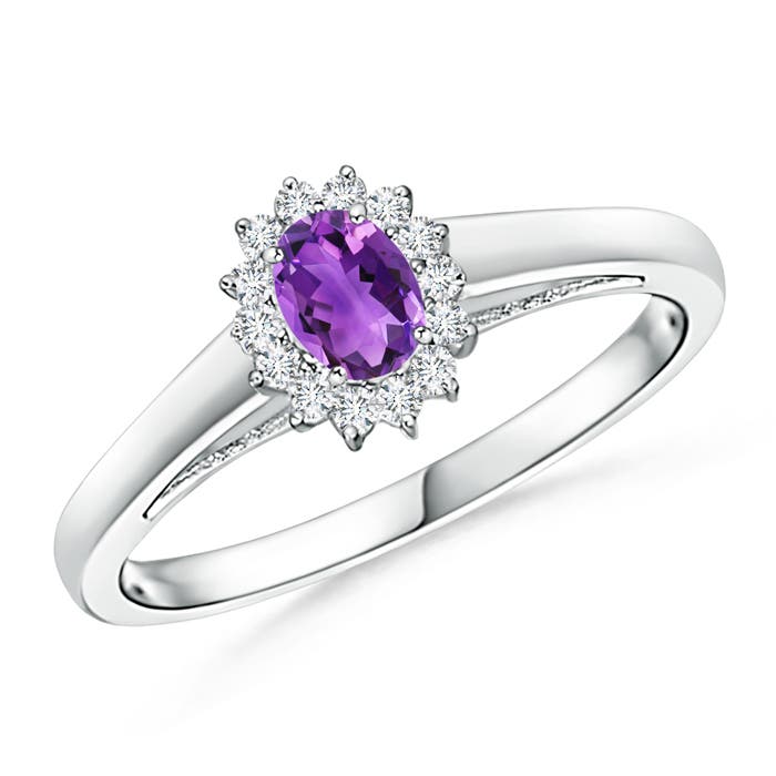 Princess Diana Inspired Amethyst Ring with Diamond Halo
