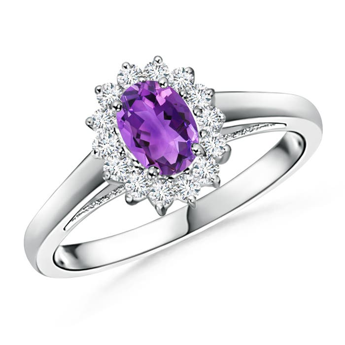 Princess Diana Inspired Amethyst Ring with Diamond Halo