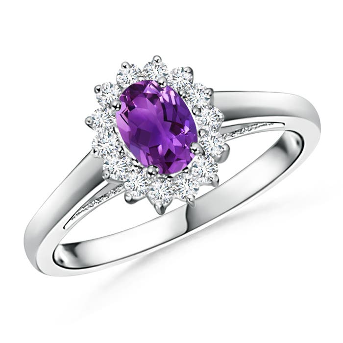 Princess Diana Inspired Amethyst Ring with Diamond Halo