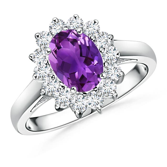 Princess Diana Inspired Amethyst Ring with Diamond Halo