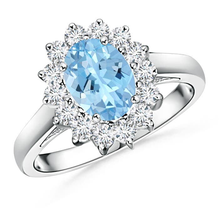 Princess Diana Inspired Aquamarine Ring with Diamond Halo