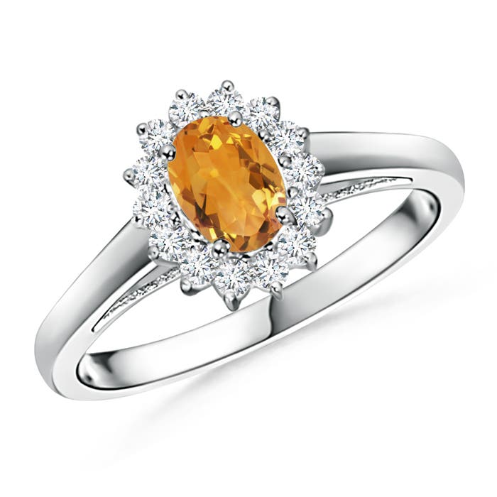 Princess Diana Inspired Citrine Ring with Diamond Halo