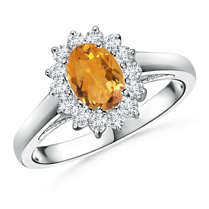 Princess Diana Inspired Citrine Ring with Diamond Halo