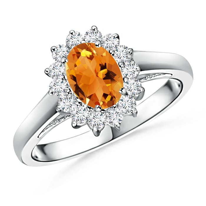 Princess Diana Inspired Citrine Ring with Diamond Halo