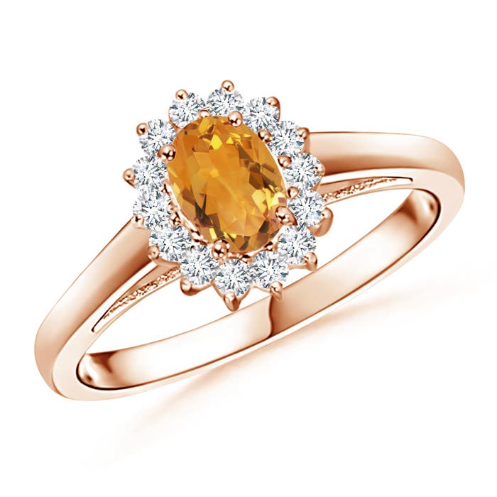 Princess Diana Inspired Citrine Ring with Diamond Halo